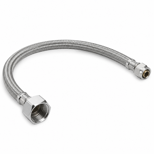 Braided Stainless Steel Faucet Supply Line — 1/2" FIP x 3/8" Compression