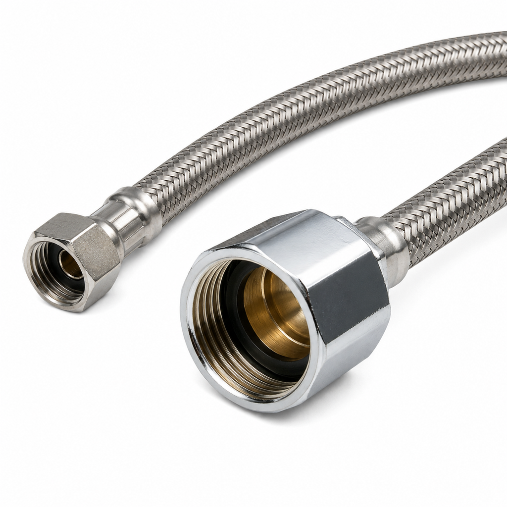 Braided Stainless Steel Toilet Tank Supply Line — 3/8" Compression x 7/8" Ballcock Nut