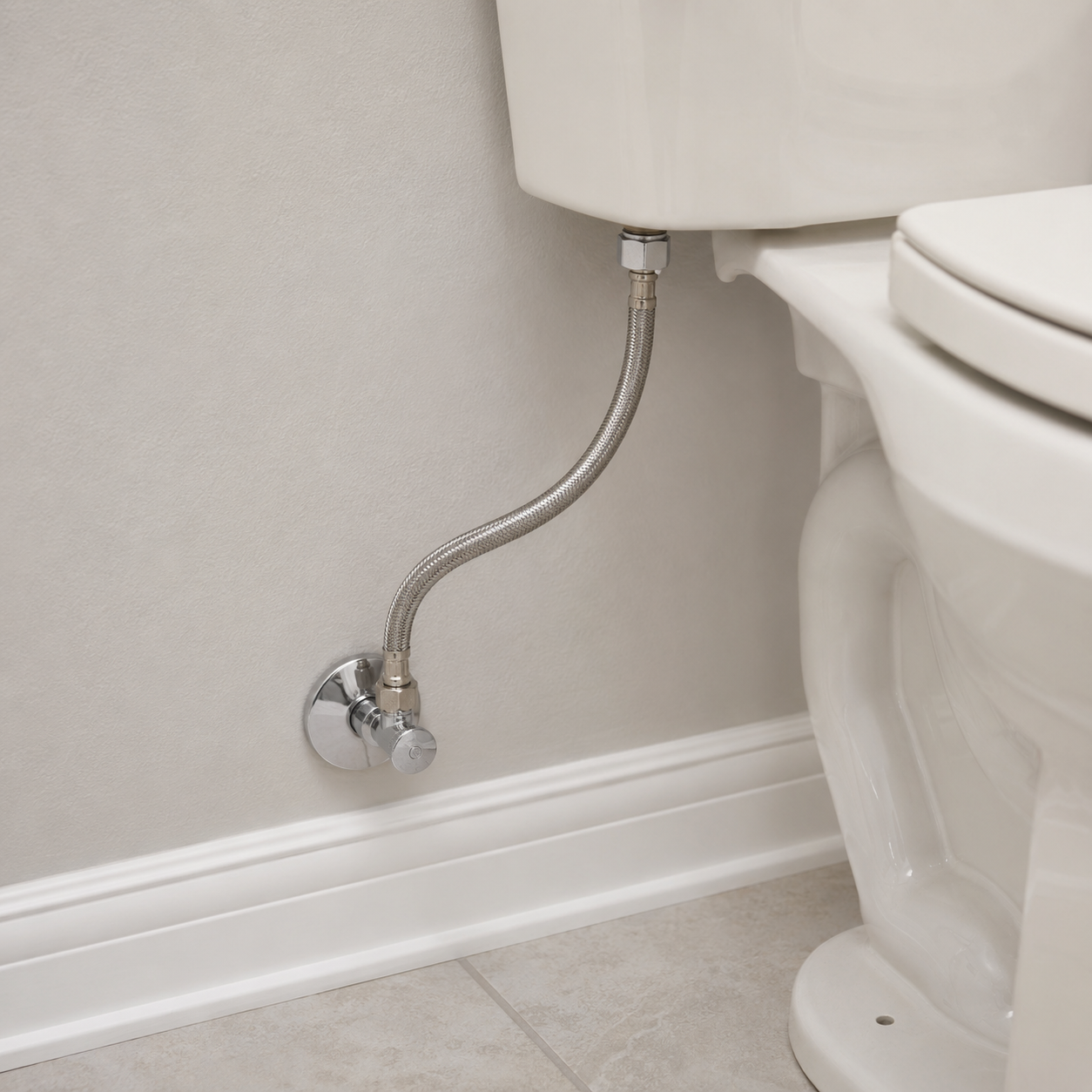 Braided Stainless Steel Toilet Tank Supply Line — 3/8" Compression x 7/8" Ballcock Nut