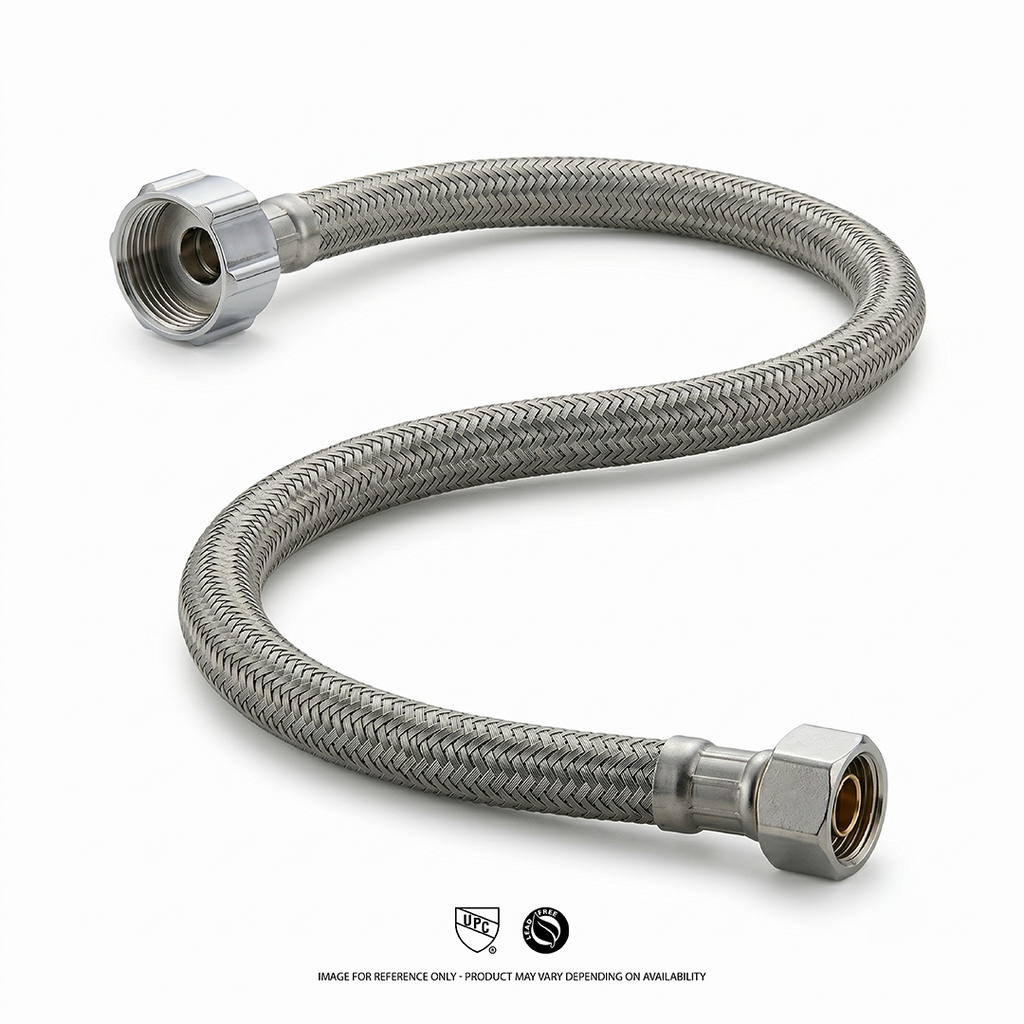 Braided Stainless Steel Faucet Supply Line — 1/2" FIP x 3/8" Compression