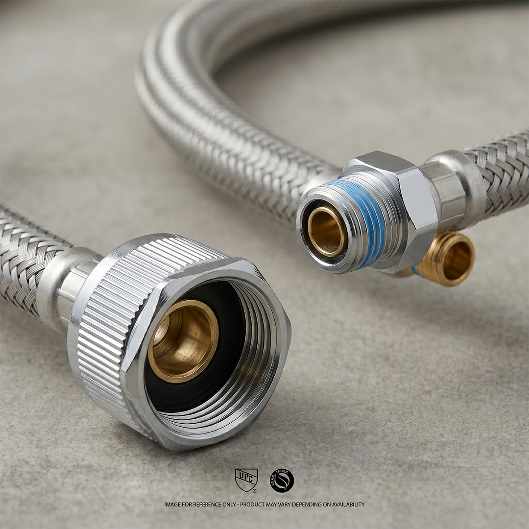 Braided Stainless Steel Faucet Supply Line — 1/2" FIP x 3/8" Compression